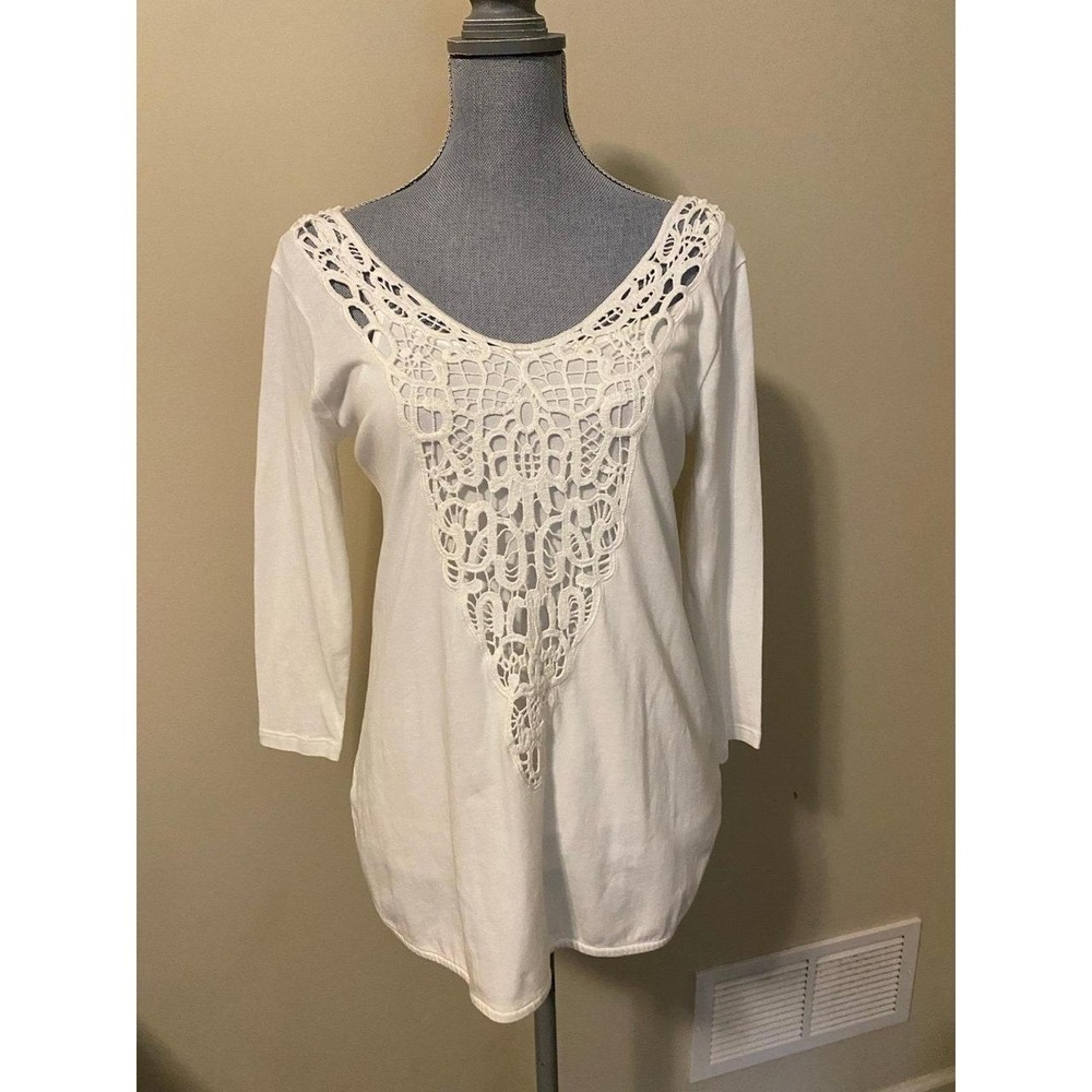 Lauren Ralph Lauren White Crochet V-Neck Tunic Top New Tags Small s66